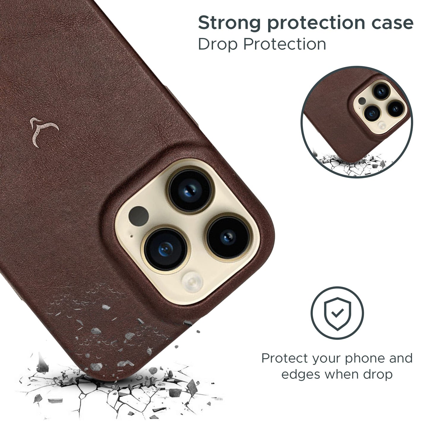 Cretanbull Handcrafted iPhone 14 Pro Max Genuine Leather Case Compatible with MagSafe - Oil Waxed Full Grain Anti-Scratch Leather Case - Shockproof, (Espresso)