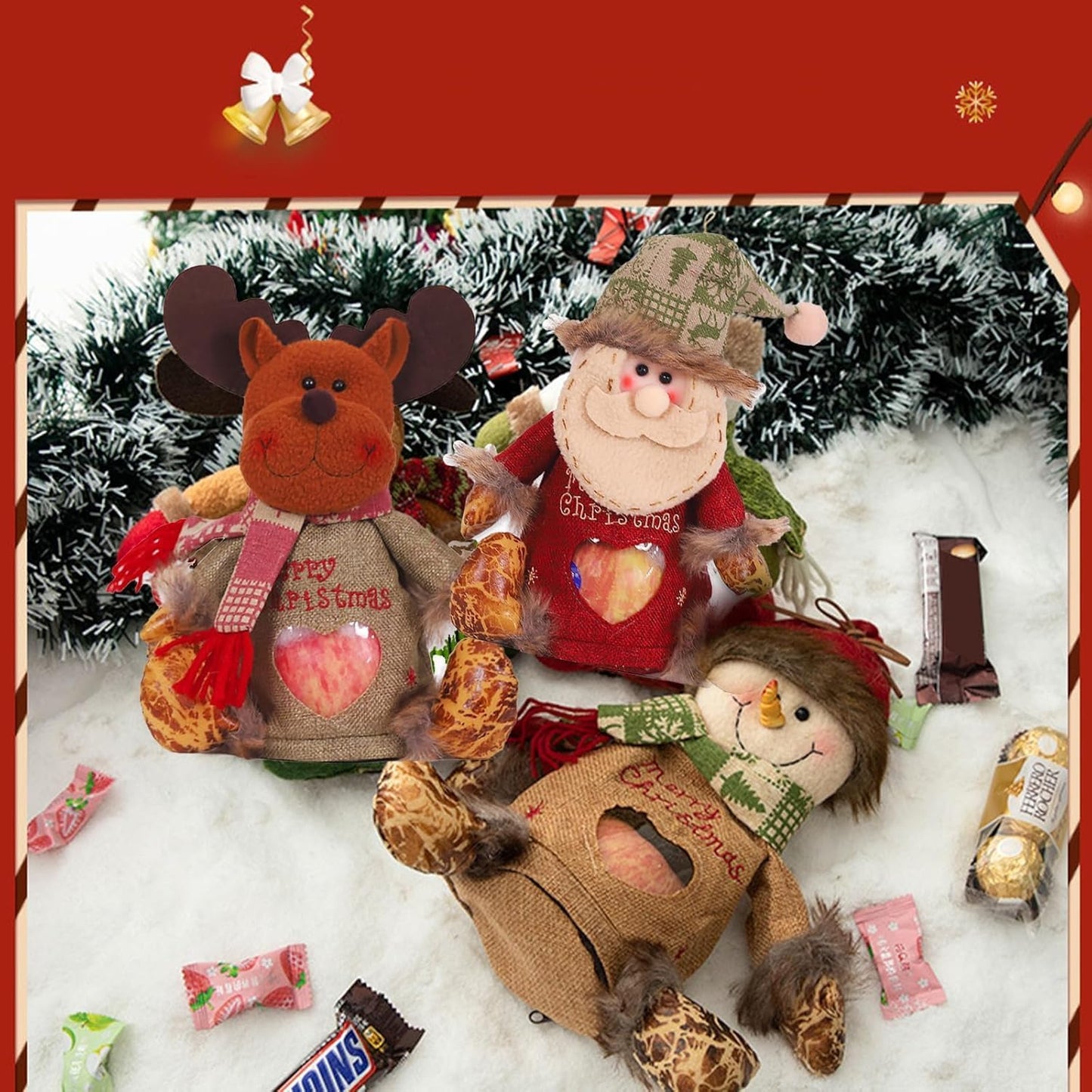 RUIQLXHANG 6 Pcs Christmas Gift Bags Zipper Design, 2025 New 3D Doll Decoration Gift Bag, Santa Snowman Doll Storage Gift Bag for Christmas Party and Festival