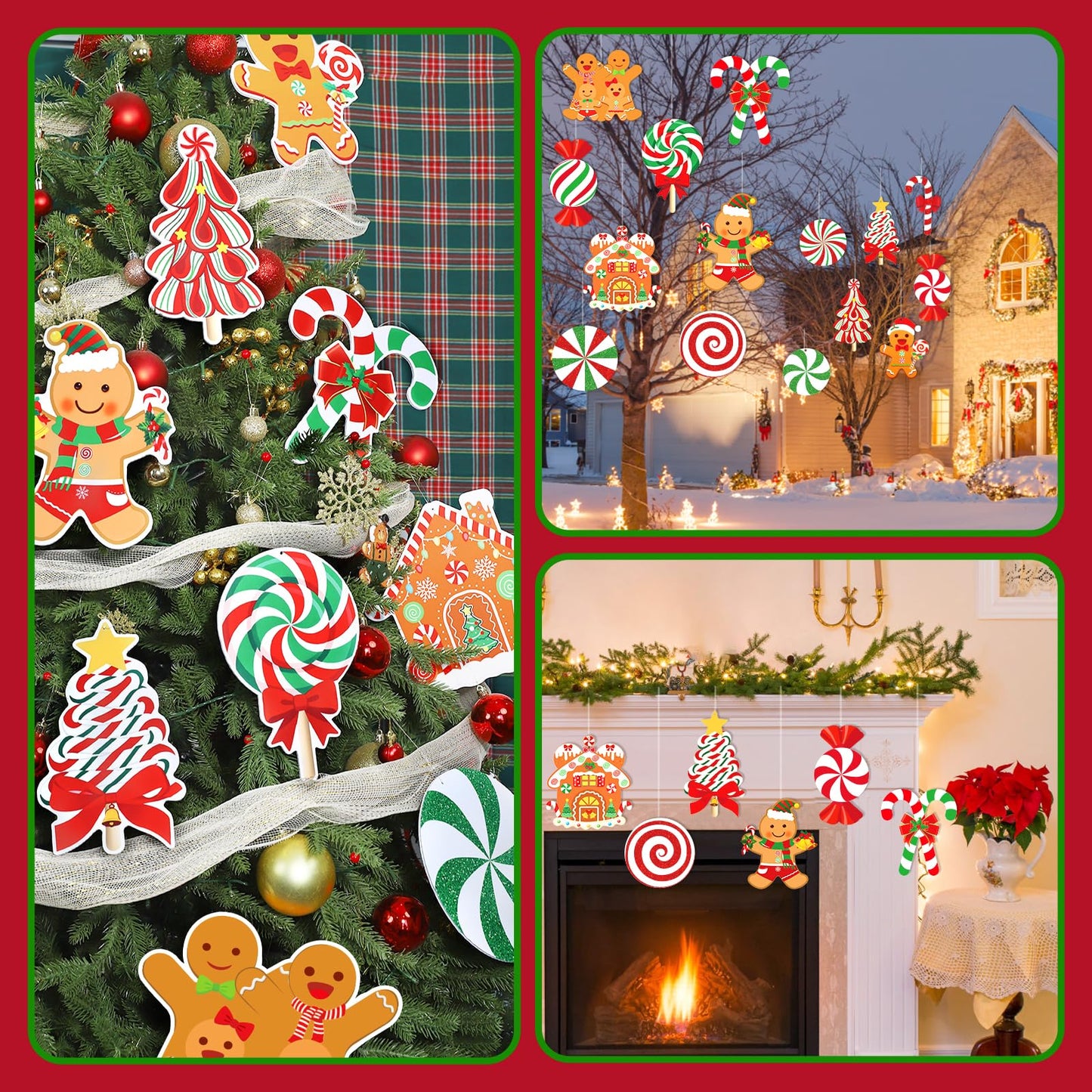 18pcs Large Candy Gingerbread Christmas Decorations Outdoor Hanging Yard Candy Gingerbread Men House Christmas Ornaments Thick Plastic for Yard Porch Christmas Tree Decorations