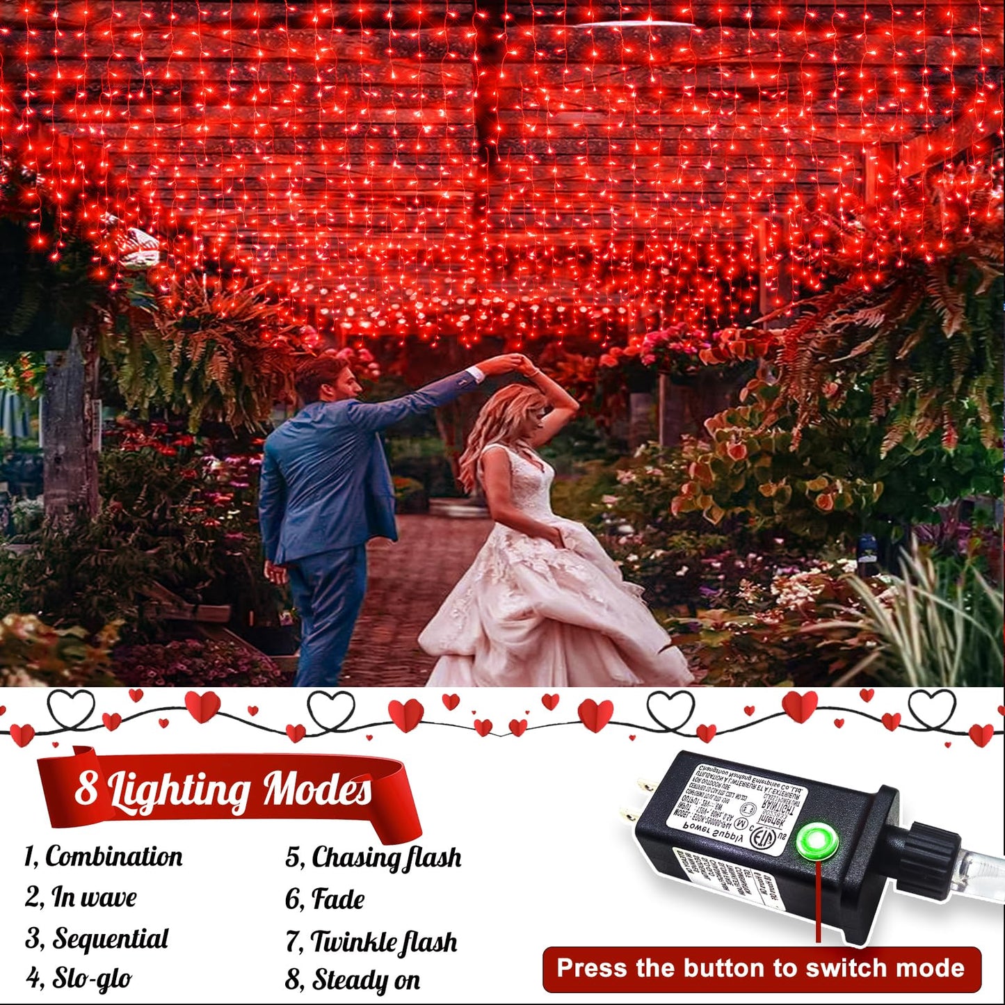 Vivideal 33ft Red Christmas Lights - 400 LED Icicle Lights for Outside & Indoor Use, 8 Modes Timer, Waterproof for House, Yard, Eave, Patio, Wedding, Party & Holiday Decoration