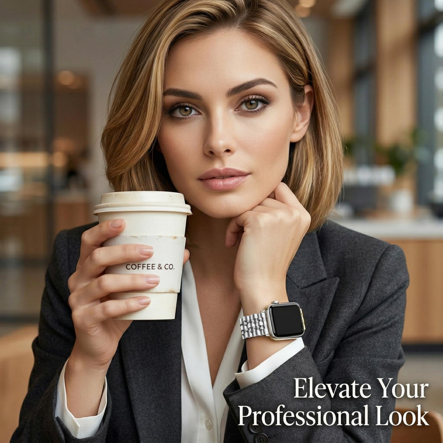 PUGO TOP Luxury Stainless Steel Band Compatible with Apple Watch Ultra 3/2/1 (49mm) & Series 11 10 9 8-1 SE 3/2/1 (46/45/44/42/41/40/38mm), Professional Business Dressy Metal Strap with Butterfly Clasp for Men Women, Adjustable Link Two-Tone Bracelet with