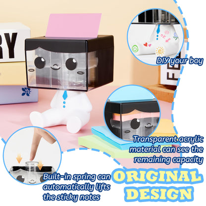 Dormercy Pop-up Notes Dispenser for Desk, Idea Boy Sticky Note Holder for Office School, Cute Office Supplies, 3x3 in, Magnetic Design, White, 1 Pack