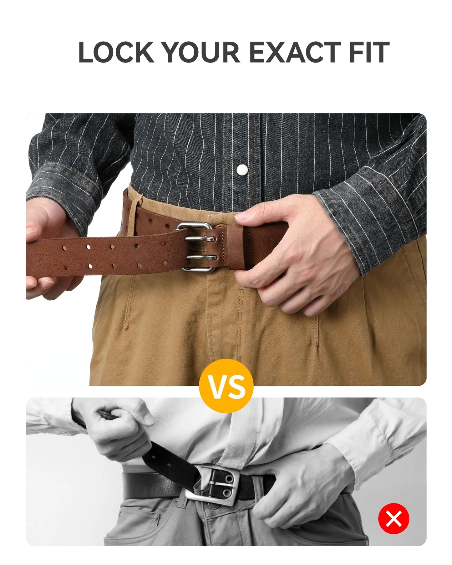 CHAOREN Work Belts for Men Heavy Duty - 1.5" Full Grain Leather Belt Casual - Fully Adjustable, Double Prong (Black)