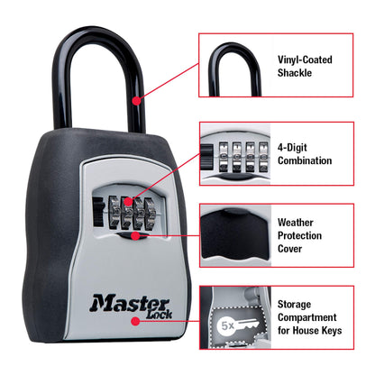 Master Lock Key Lock Box with Code, Outdoor Lock Box for Realtors, Property Managers and Landlords, Ideal for Short-Term Rentals, Key Safe Holds 5 Keys, 5 Pack, 5400EC5