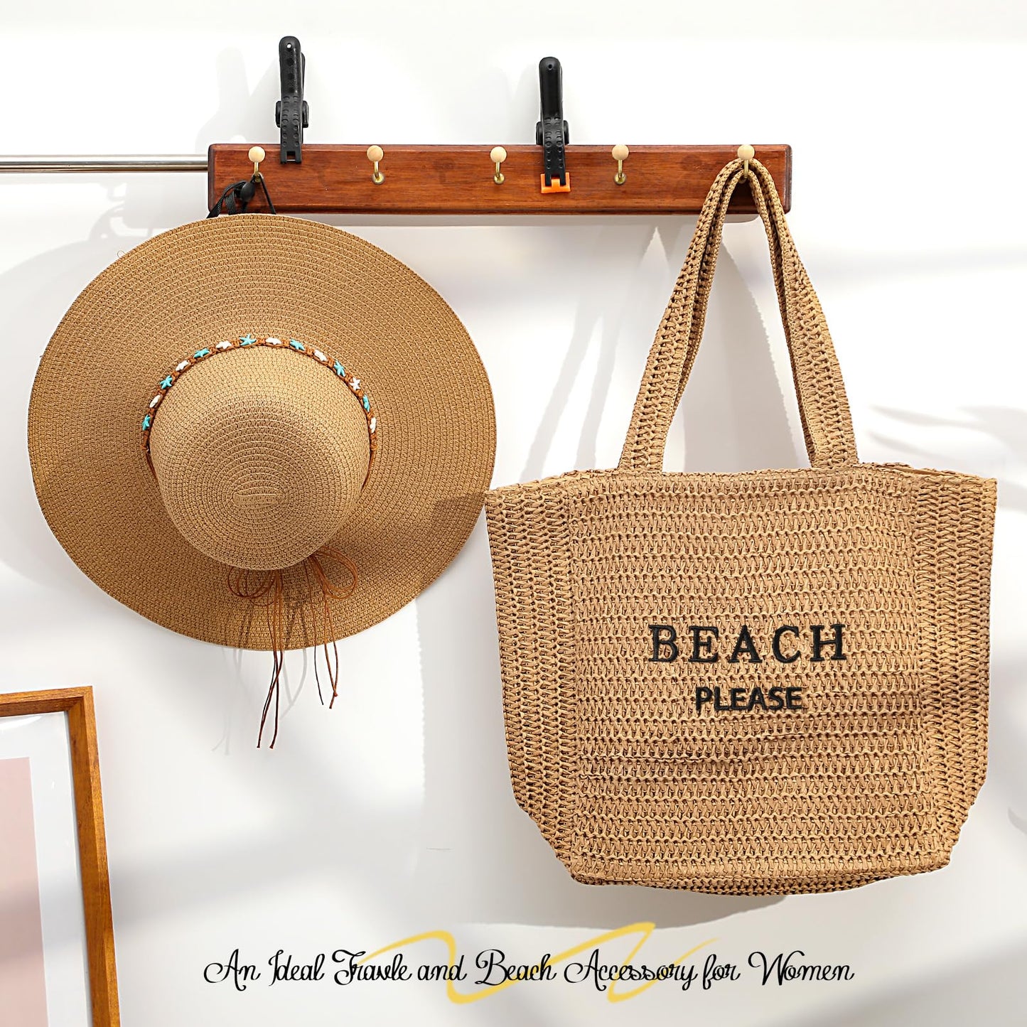 Tavaleu Straw Beach Bags for Women, Large Beach Bag Summer Woven Tote Bag Travel Shoulder Handbags for Holiday