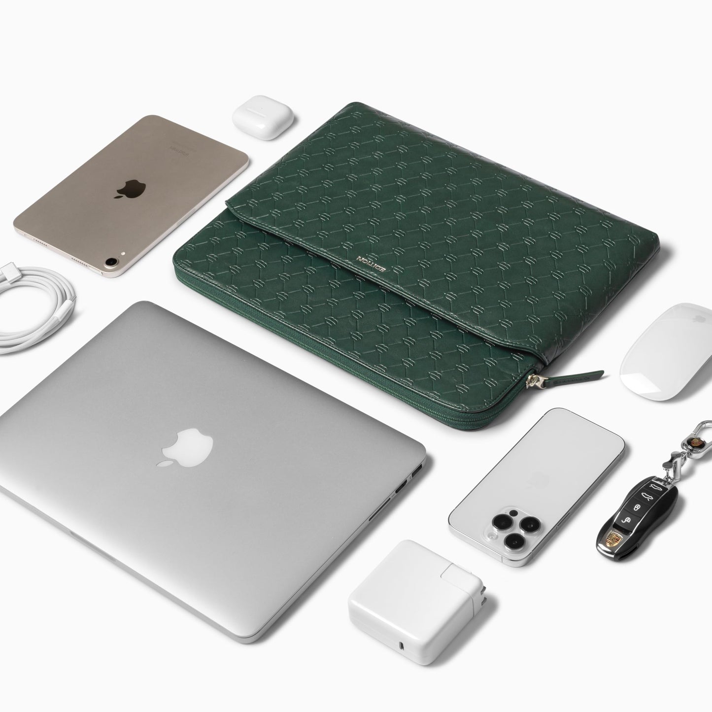 Comfyable x Edition Faux Leather Laptop Sleeve 13 14 Inch, Compatible with 13" MacBook Air M5 & 14" MacBook Pro M5 Pro/Max 2026, Mac Travel Case with a Front Zip Pocket for Men Women, Midnight Green