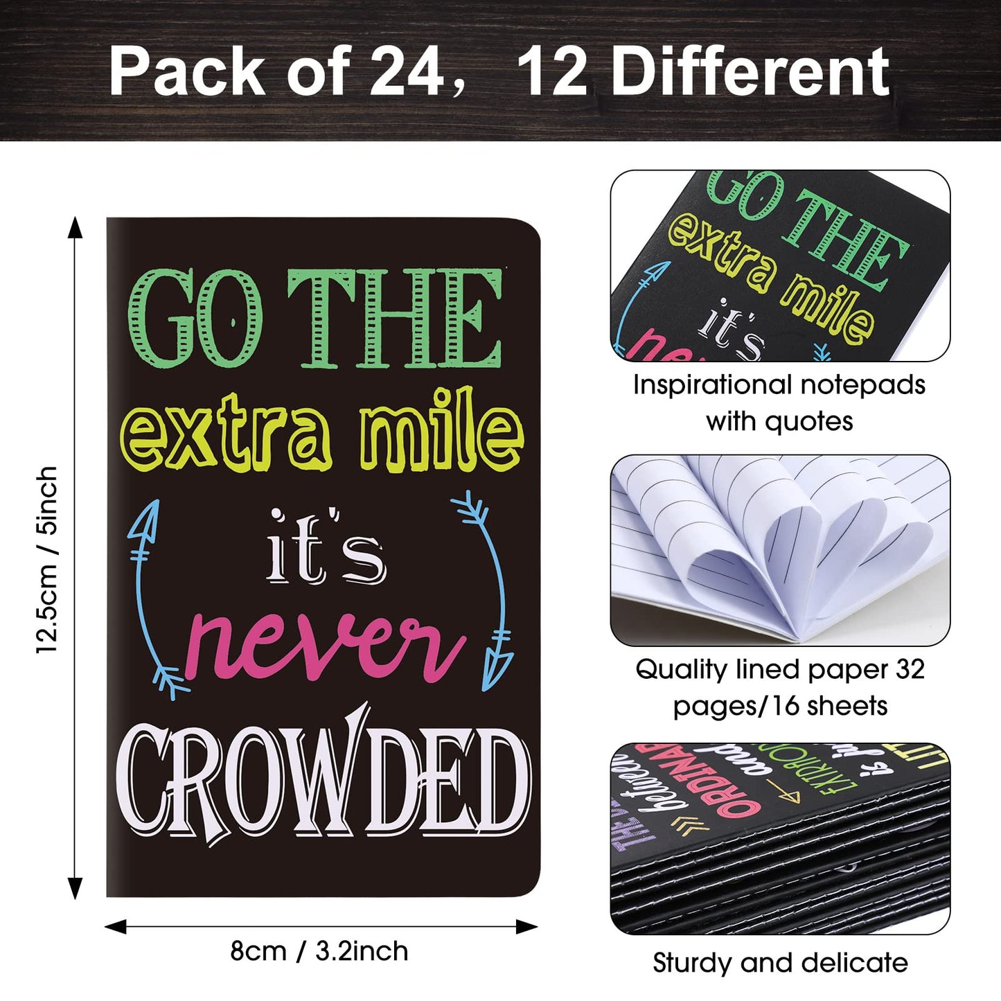 Outus 24 Pieces Mini Inspirational Notepads Motivational Small Pocket Journal Notebook Inspiring Note Pads Gift for School Office Travel Coworkers Supplies, 12 Styles (Classic Style)