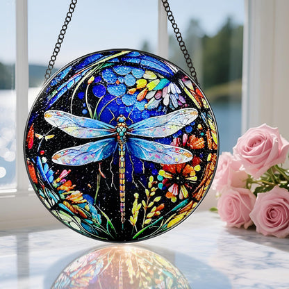 8 Inch Stained Glass Suncatcher Ornament, DOUHASU Dragonfly Sun Catchers Indoor Window, Stained Glass Window Hanging, Home Decor, Dragonfly Lovers Gifts for Women, Mom, Grandma, Friend