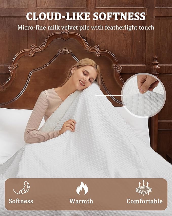 CAROMIO Heated Blanket Full Size, Waffle Weave Electric Blanket Throw with LCD Controller, Fast Heating, 10 Heat Levels & 1-12H Time Settings, ETL Certified, Machine Washable, Off White, 72" x 84"