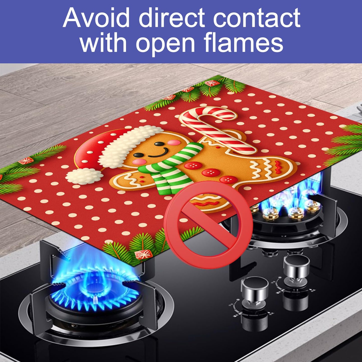 HOMETITUTE Stove Top Covers for Electric Glass Stove 28x20 Inch Gingerbread Man Christmas Cooktop Protector Heat Resistant Counter Cover Dish Drying Mat for Kitchen RV Camper