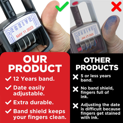 Mark 2000 Self-Inking Rubber Date Office Stamp with Received Phrase - Blue Ink & Date Red Ink - 12-Year Band