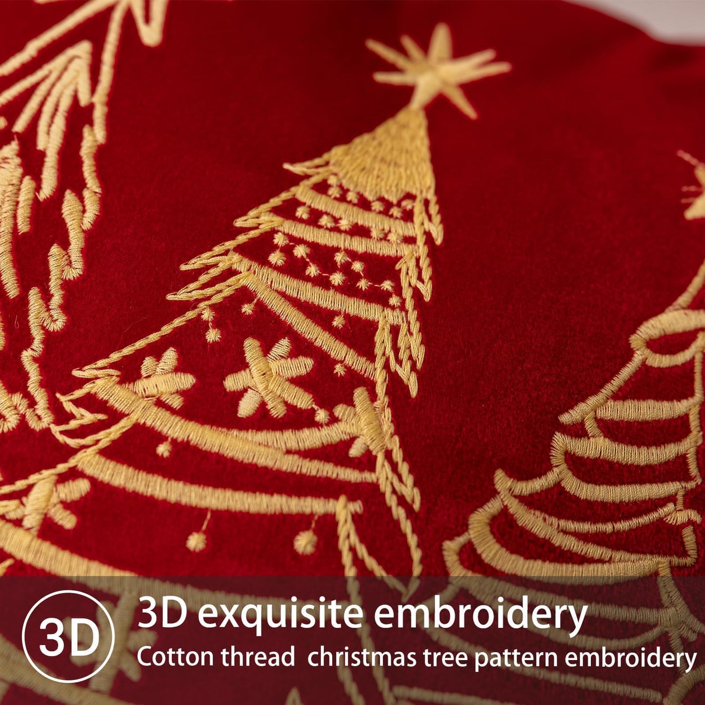 GEEORY 2-Pack Embroidered Luxurious Velvet Christmas Tree Pillow Covers, Xmas Decorations Farmhouse Throw Pillows Winter Holiday Decor Cushion Case for Sofa & Bed Red Gold GX008-18