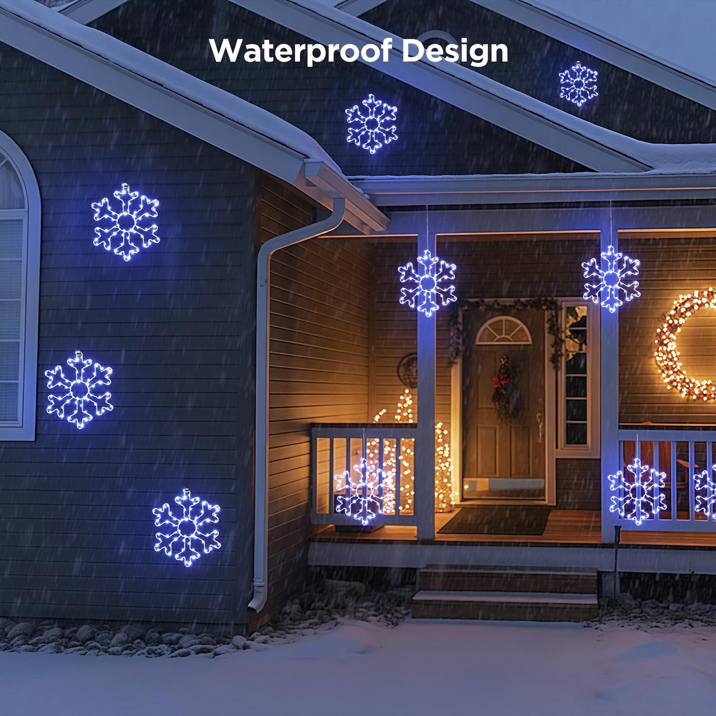 BlcTec 2 Pack Big Christmas Snowflakes Lights, 13 Inch Durable Metal Frame Snowflakes with Remote Control, 8 Modes, Timer, Waterproof Battery Operated Snowflake Lights for Christmas Party Decorations