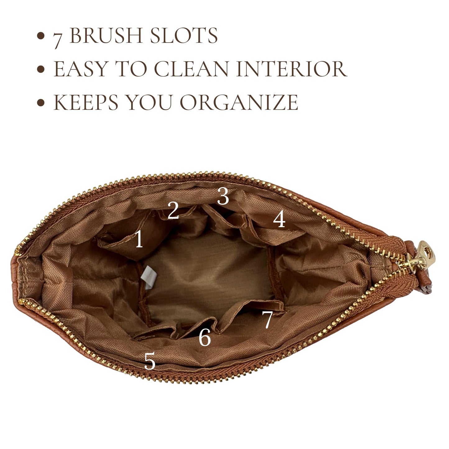 JAZD Travel Makeup Brush Bag Standup Brush Holder Portable Convertible Make up Brush Pouch Cosmetic Case (BROWN)