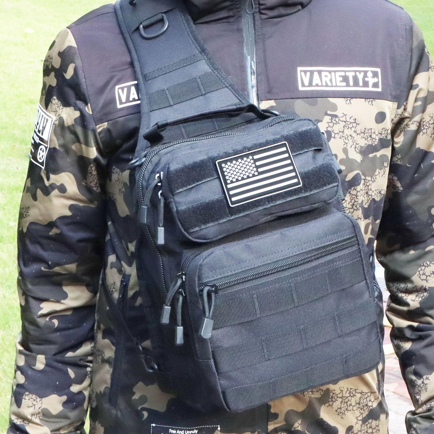 aYrap Tactical Sling Bag for men, Shoulder Backpack Molle Assault Range Bags Chest Pack Day Pack Crossbody Bag (Black)