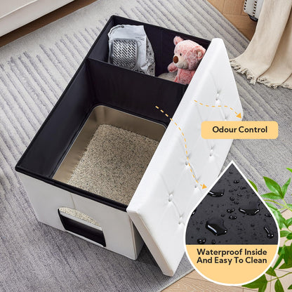 MEEXPAWS Cat Litter Box Enclosure Furniture Hidden, Cat Washroom Bench Storage Cabinet | Extra Large 35.4'' x 19.7'' x 19.7''| Dog Proof | Waterproof Inside/Easy Clean | Easy Assembly | Odor Control