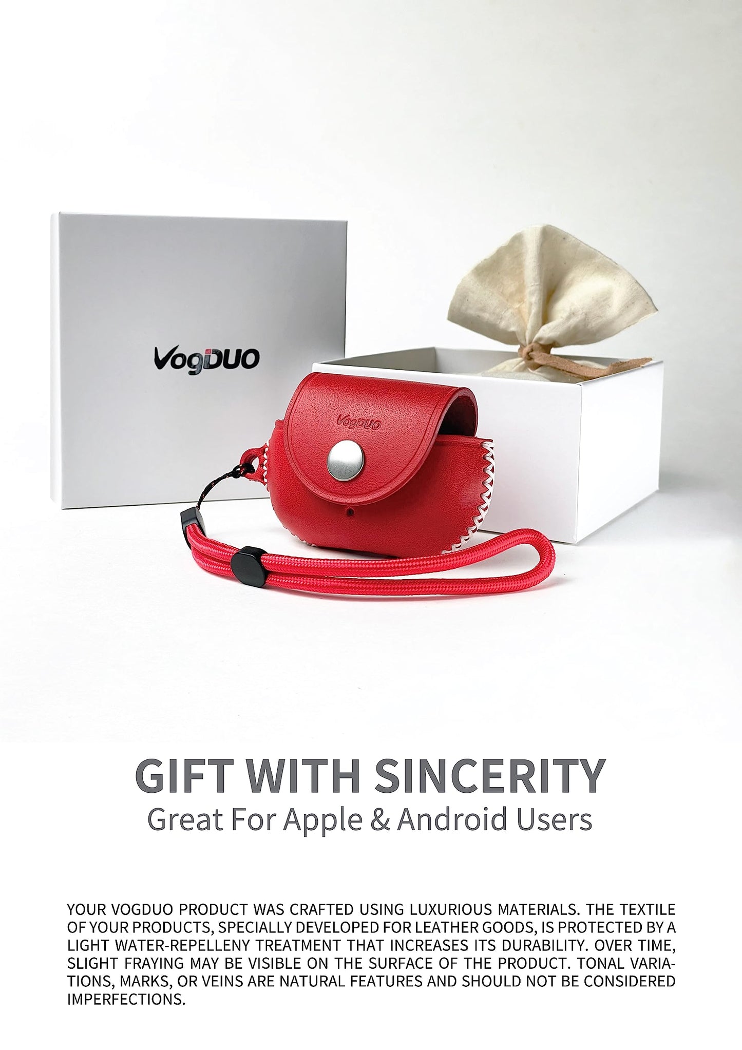VogDUO Genuine Leather Beats Studio Buds Plus Case - Protective Full Cover Charging Slot Snap Holder with 5.9-inch Wrist Lanyard Strap, Compatible with Beats Studio Buds + (Red)