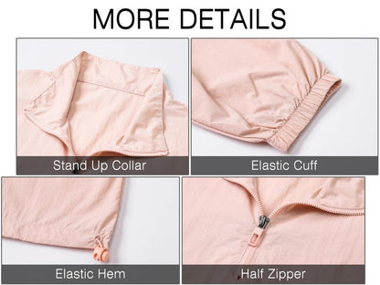 Women Half Zip Cropped Workout Jackets UPF 50+ Sun Protection Athletic Running Yoga Shirts with Pockets, Pink, Medium
