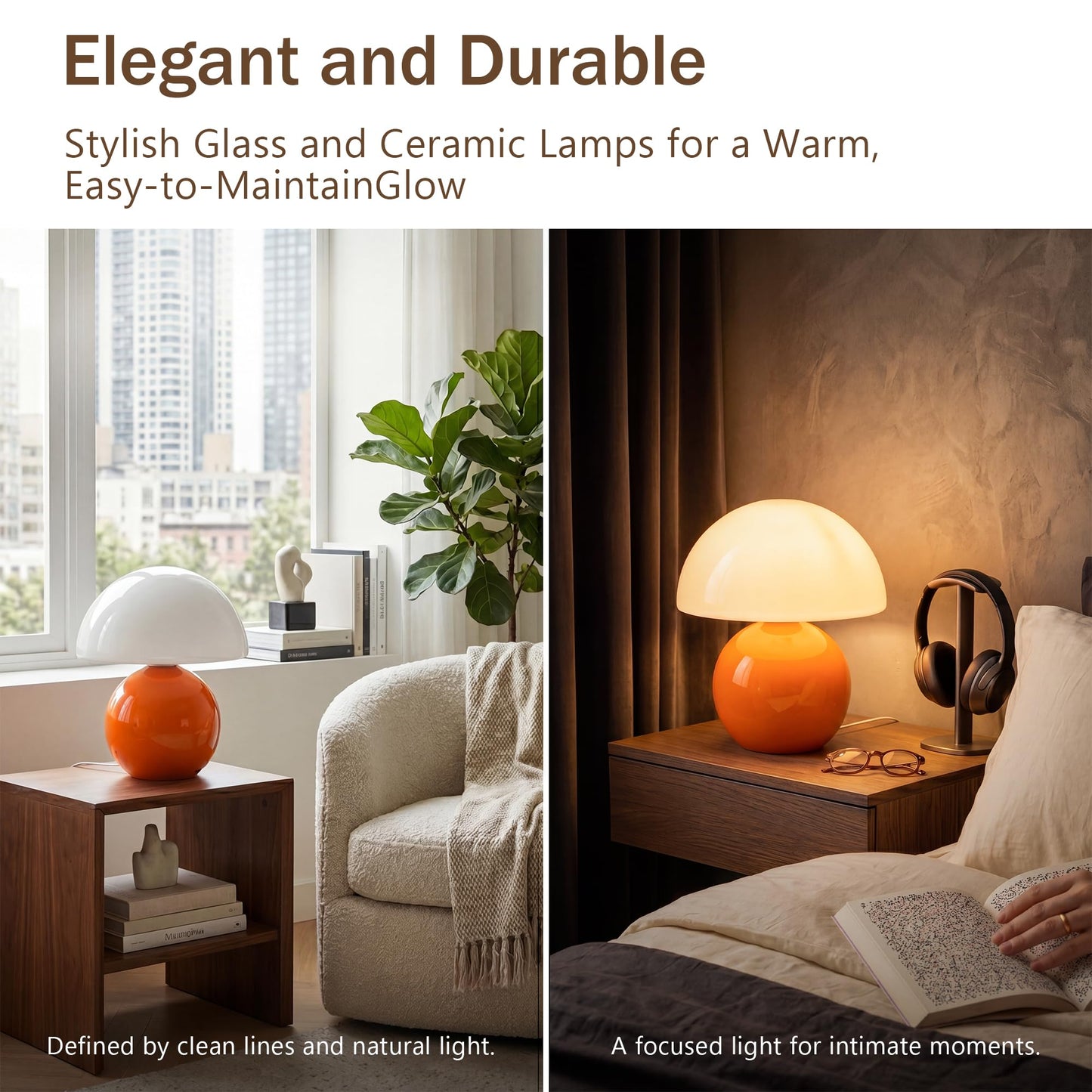 Dawnwake Mushroom Lamp Table Lamp for Bedroom,Desk Bedside Small Lamps for Living Room Night Stands,Mushroom Decor Cute Mini Modern Mid Century Lamps,Unique Aesthetic Home Living Room Decor(Orange)
