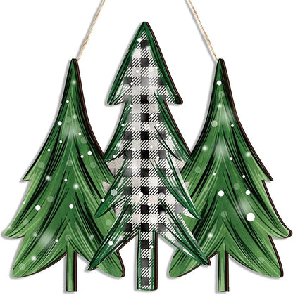 Boao Christmas Tree Wooden Decoration Welcome Door Sign Wooden Hanging Sign Winter Christmas Door Hanger Farmhouse Winter Xmas Home Wall Front Porch Decoration