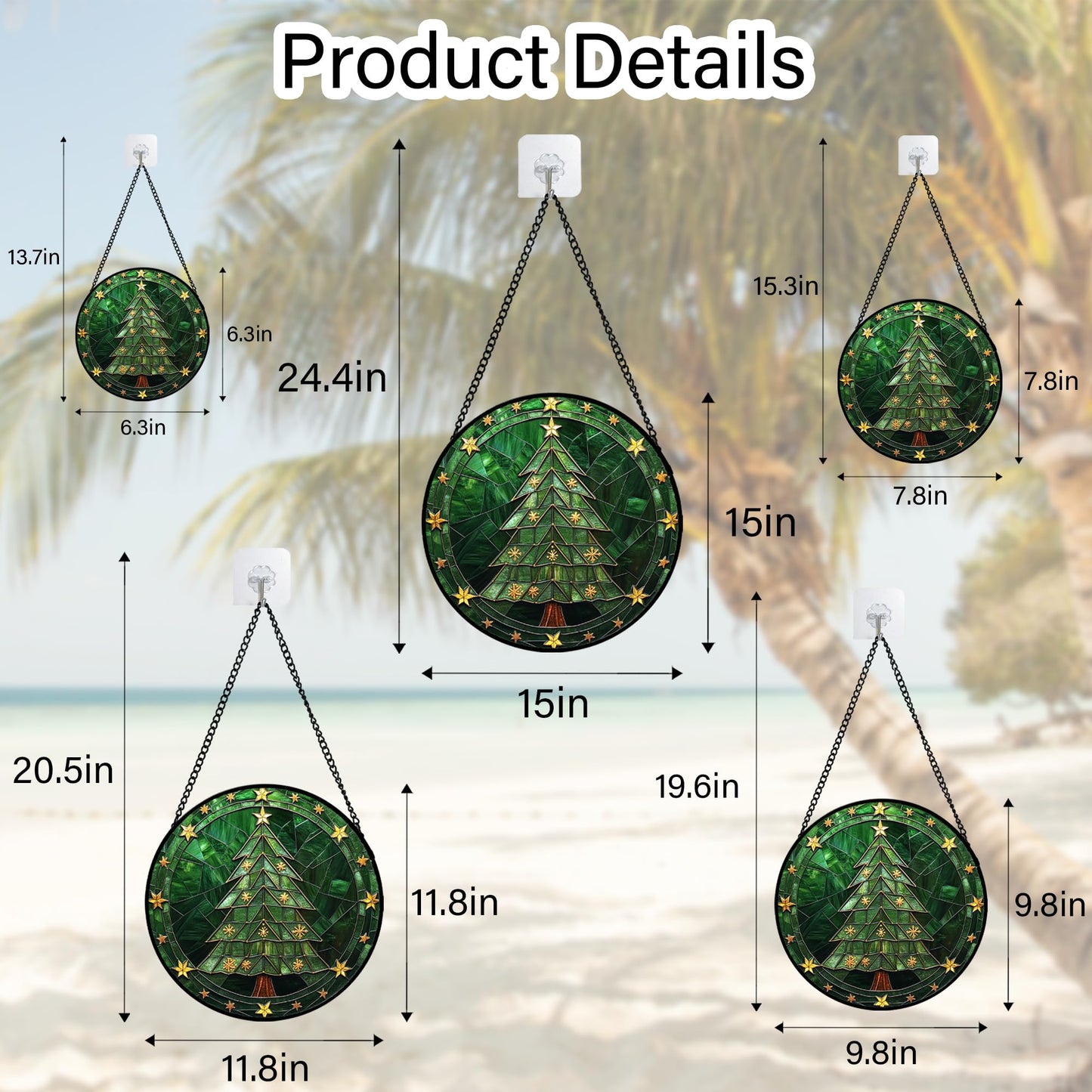 Stained Glass Window Hanging - Green Christmas Tree with Golden Stars Suncatcher for Doors Home Christmas Decoration Sun Catcher Thanksgiving New Year Birthday Gifts for Women Men Mom Nana 9.8 in