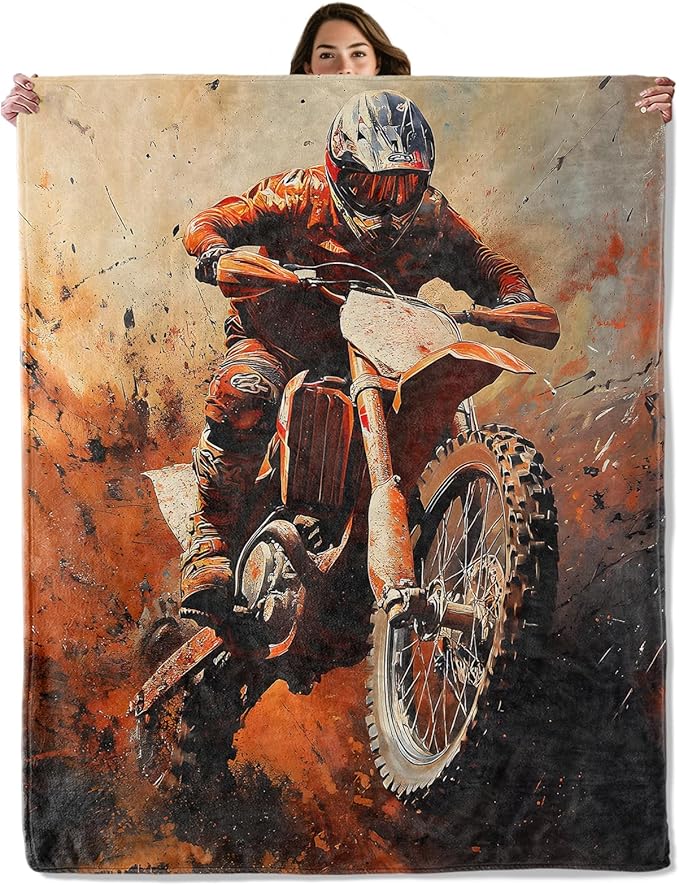 Dirt Bike Throw Blanket for Boys Girls Kids Adults Women, Fuzzy Warm Soft Cozy Flannel Blankets Gifts for Bedroom, Couch, Travel, Home Decor 50x60 in