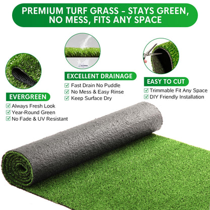 XLX TURF Artificial Grass Outdoor Runner Rug - 5FT x 10FT Fake Grass Carpet Low Pile Turf for Balcony Dogs Kids Playground - Pets Friendly