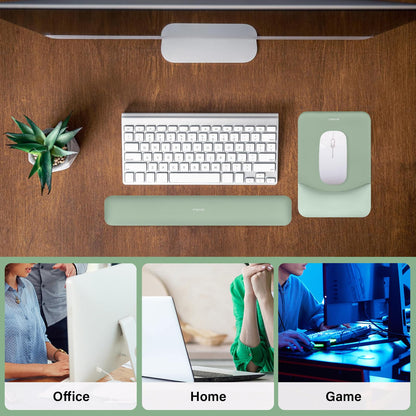 MOSISO Wrist Rest Support for Mouse Pad&Keyboard Set, Rectangular Ergonomic Mousepad Non-Slip Base Home/Office Pain Relief&Easy Typing Pad with Neoprene Cloth&Raised Curved Memory Foam, Green