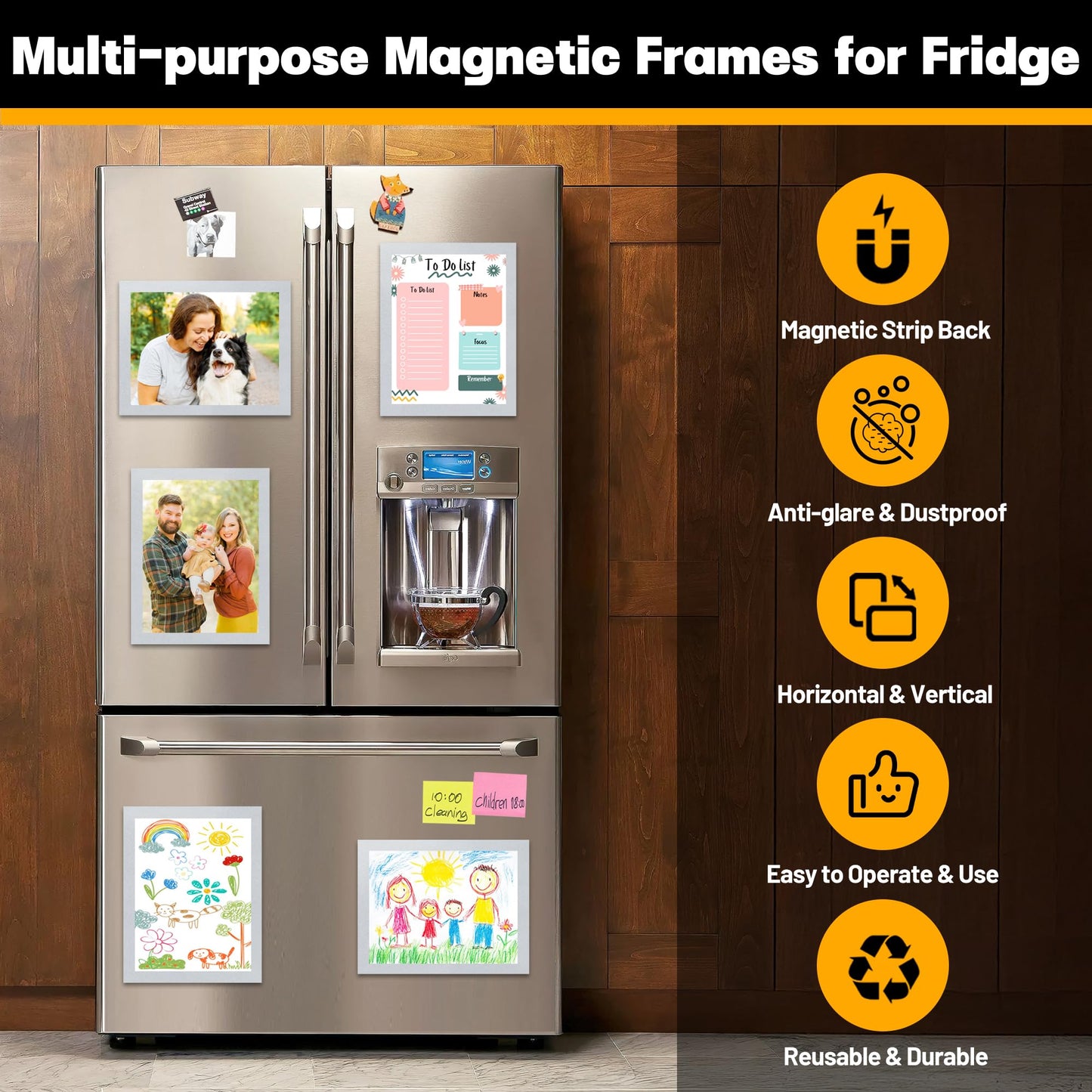VAIIGO 10Packs Magnetic Frames for Refrigerator & Metal Surfaces - 8.5x11 Magnetic Sign Holder - File/Paper/Document Holder with Photo/Picture/Poster Frame for Commercial/Home Use (Silver)