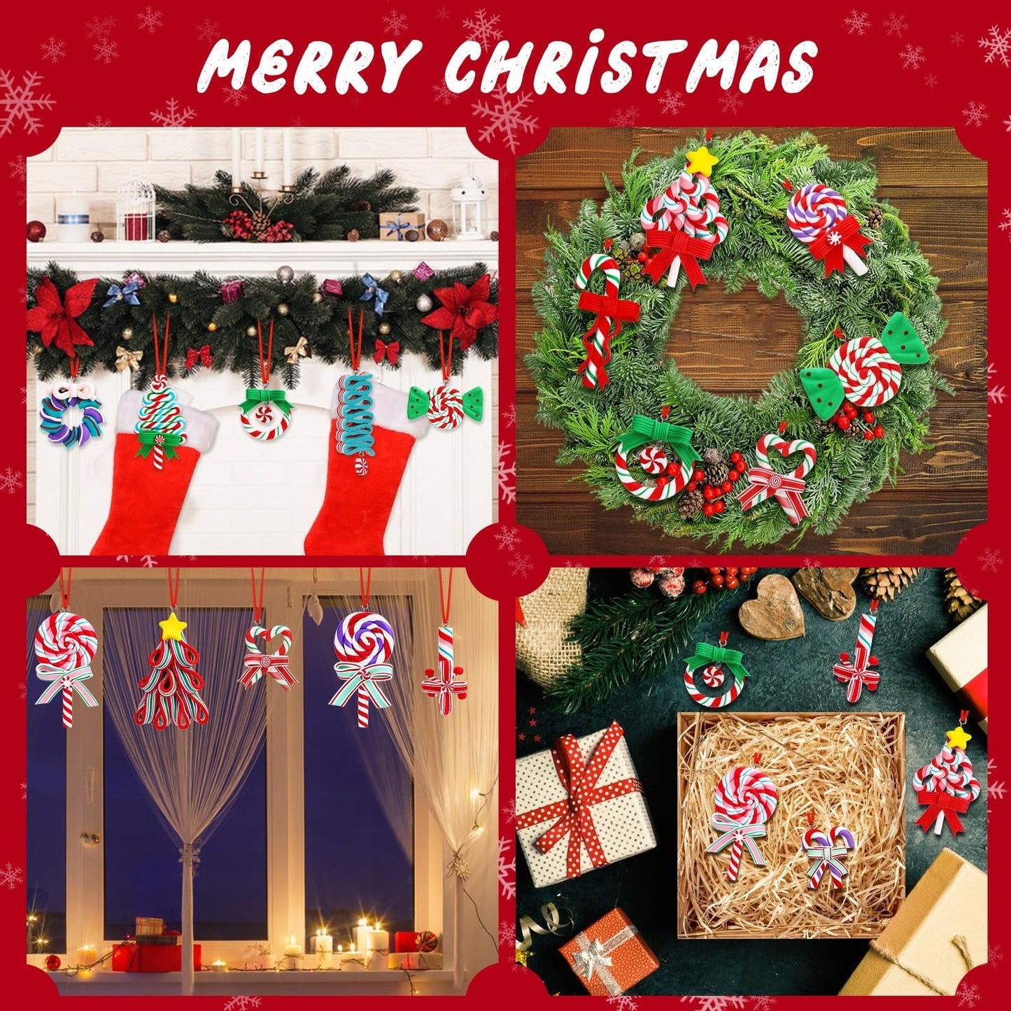 AUGSUN 16Pcs Christmas Lollipop Ornaments, Christmas Mini Candy Cane Hanging Ornaments Polymer Clay Peppermint Pendants for Xmas Tree Party Home Decorations(Red and Blue)