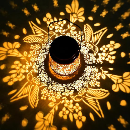 Outdoor Solar Lanterns Hummingbird Decor, Nelyeqwo Waterproof Hanging Solar Lights Gifts for Women Men Metal Lantern Decor for Garden Patio Lawn Porch Backyard Tabletop Pathway Landscape