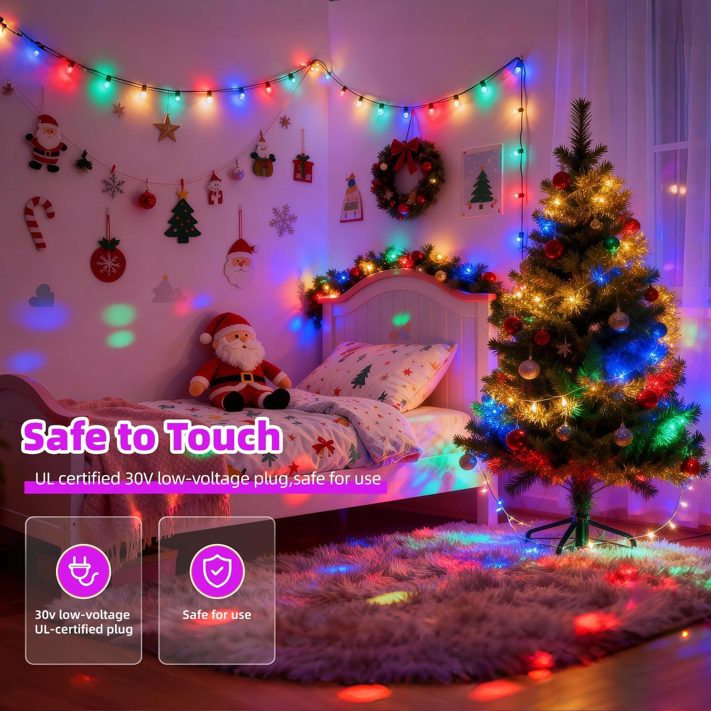 AHAWILL String Lights for Christmas Decor,LED RGB Classroom Lights, Waterproof Fairy Lights Indoor for Christmas Decor,Dimmable,8 Modes,Valentine's Day Home Decorations (166ft)