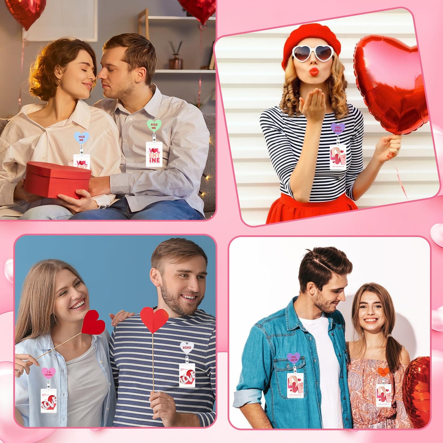 Jansun 12PCS Valentine's Day Acrylic Badge Reel with Heart Design, Retractable ID Card Holder Badge Reel Set for Nurses, Office Staff, and Festive Gifting