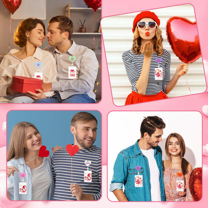 Jansun 12PCS Valentine's Day Acrylic Badge Reel with Heart Design, Retractable ID Card Holder Badge Reel Set for Nurses, Office Staff, and Festive Gifting