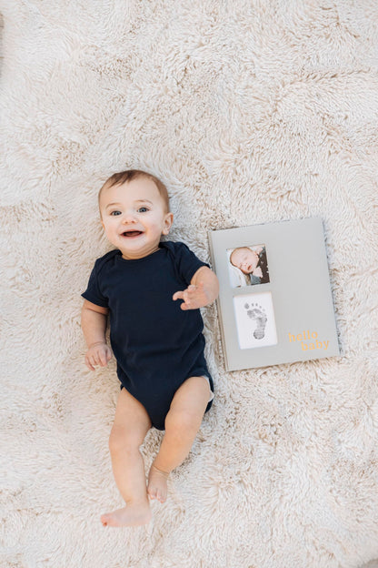 Pearhead Linen Memory Book for Baby Boy or Girl, First 5 Year Baby Book, Monthly Milsetone Scrapbook and Photo Album, My Baby Book