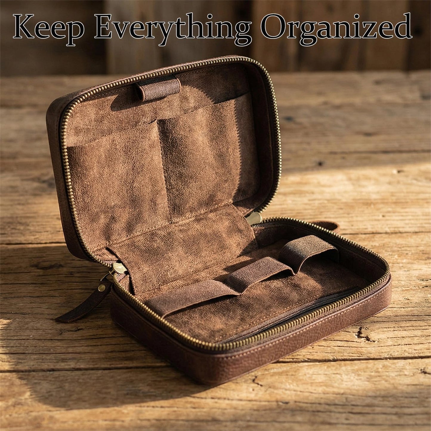 Acidea Full Grain Leather Electronics Accessories Storage Box Travel Cable Organizer Pouch, Charger Roll Up Case with Zippers Leather Tech Organizer for Power Bank, USB, Cables, Travel Essentials