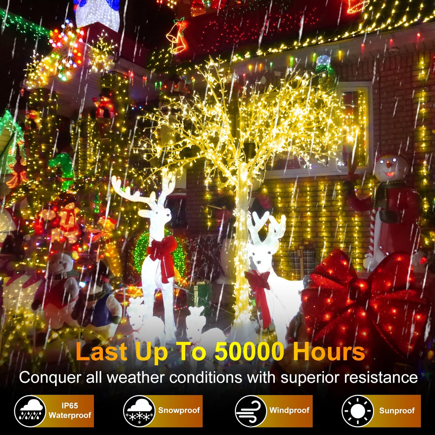 509FT Christmas Lights Outdoor 1350 LED Christmas Tree Decorations Lights with 8 Modes & Timer Memory, Plug In Clear Wire Waterproof LED Xmas Lights for Yard Trees Wedding Party Holiday (Warm White)