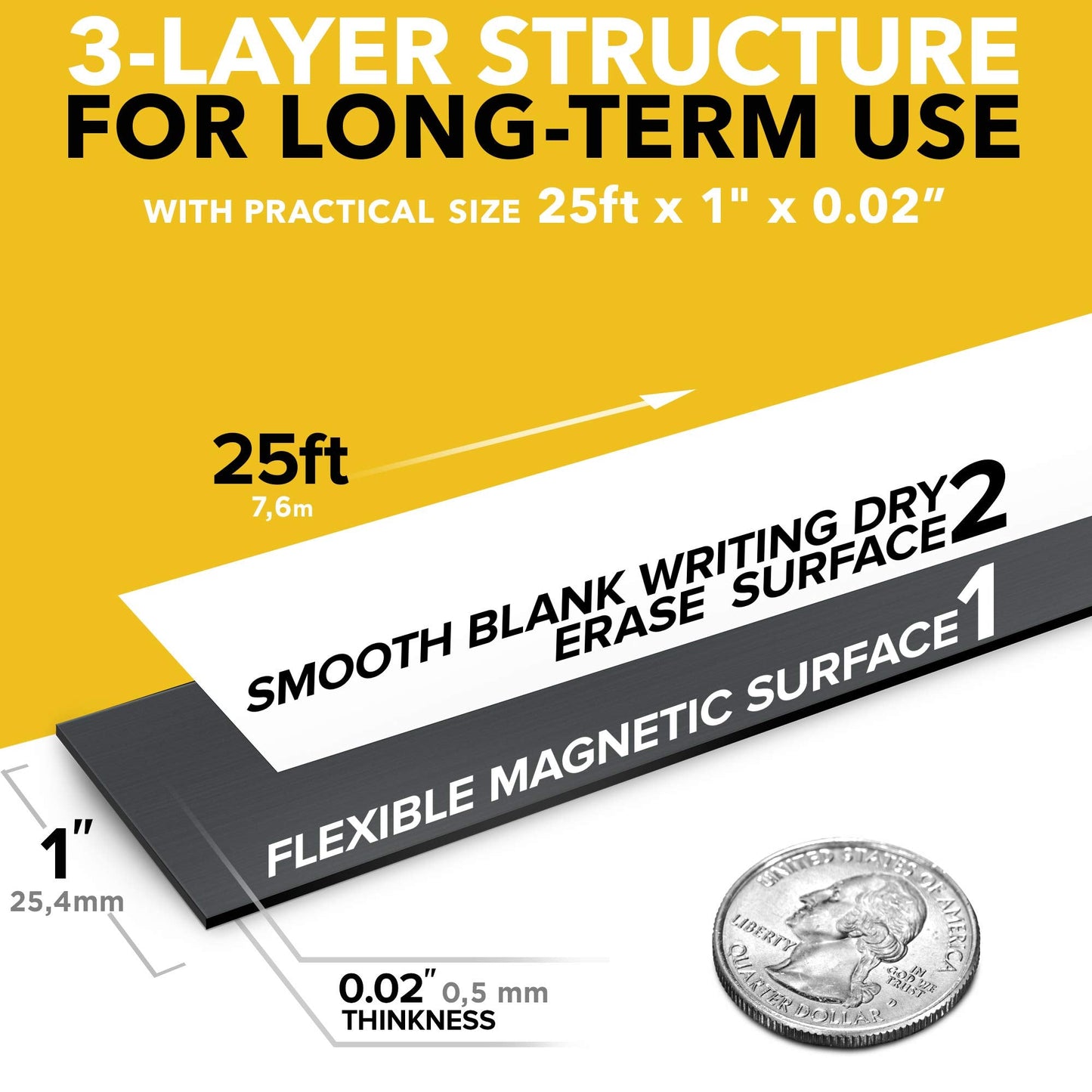 X-bet MAGNET Magnetic Strips - 1 Inch x 25 Feet Magnetic Tape Roll - Blank Write On Magnets - Sticky Labels and Stickers - Writable Flexible Magnet Sheet for Whiteboards, Refrigerator and Crafts