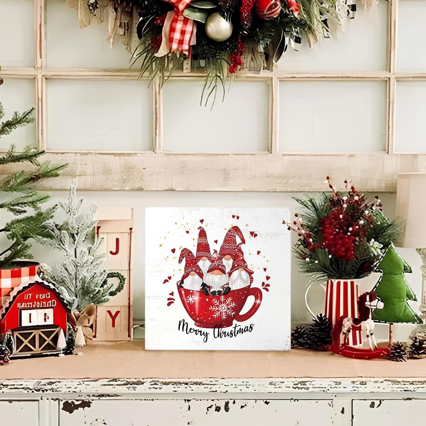 Mtrgdn Merry Christmas Decorations - Wooden Plaque Sign for Home, Table