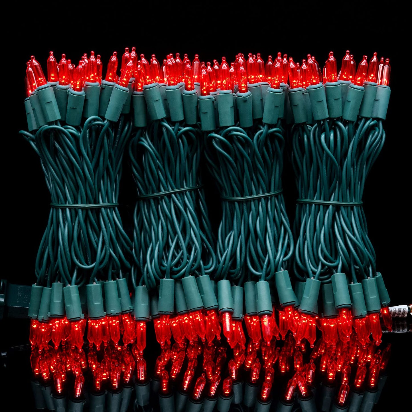 YULETIME 200 Red LED Christmas Lights, 66 ft Green Wire UL String Light