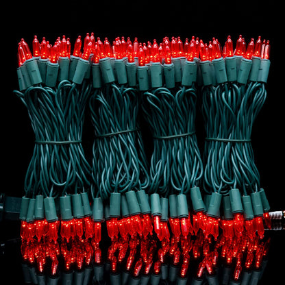 YULETIME 200 Red LED Christmas Lights, 66 ft Green Wire UL String Light