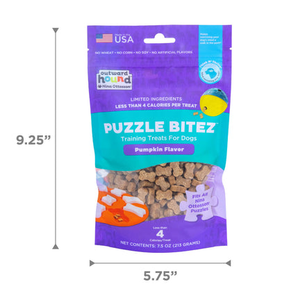 Outward Hound by Nina Ottosson Puzzle Bitez USA Made Dog Treats, Pumpkin Flavor, Bite-Sized Training Reward and Interactive Puzzle Toy Treats, 7.5oz