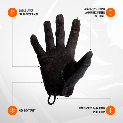 PIG FDT Alpha Full Dexterity Gloves for Shooting Sports, Touchscreen Compatible, Breathable, 1 Pair, Black, Small