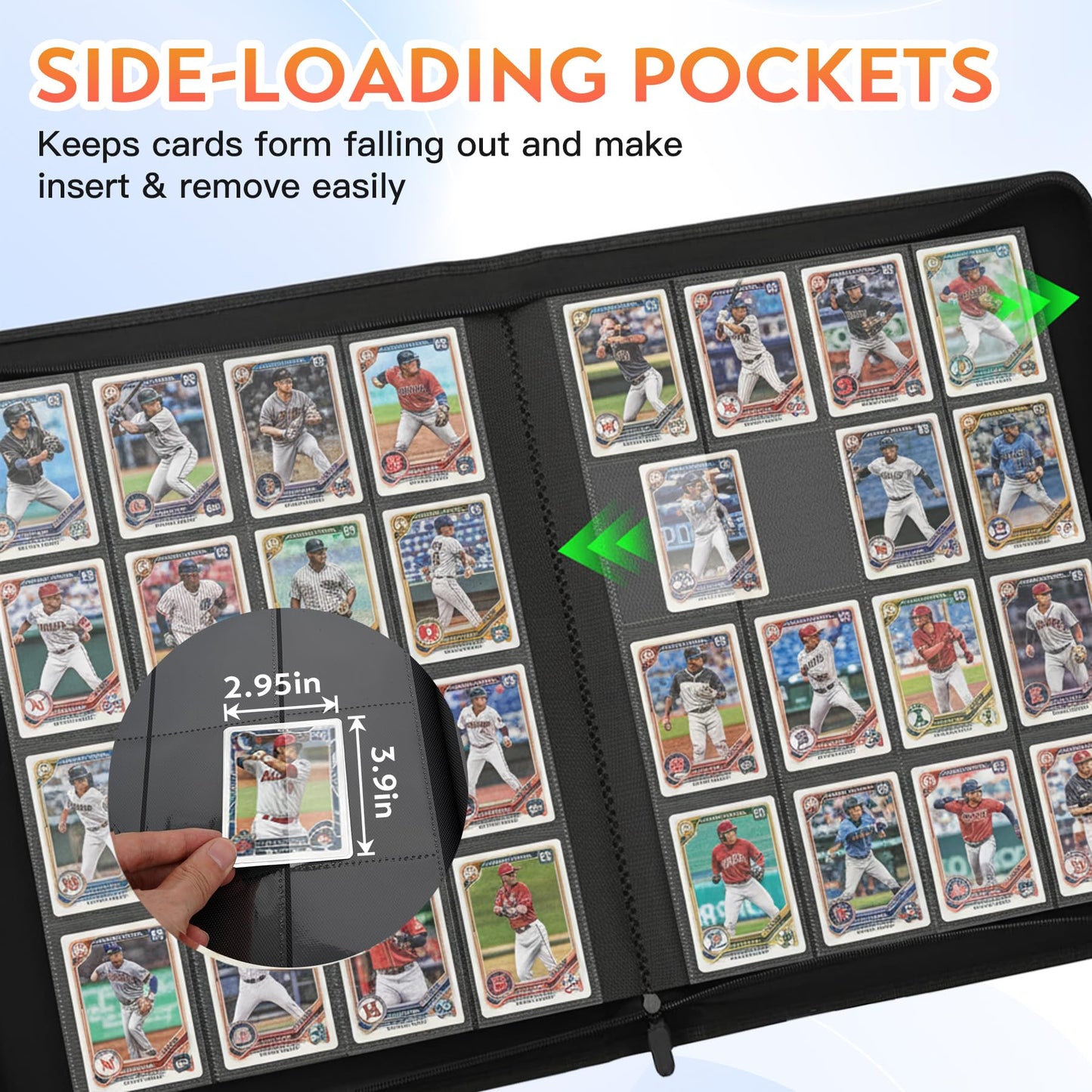 1000+ Pockets Premium Trading Card Binder, 16 Pockets Trading Card Binder Ringless Side Loading Trading,Card Holder Folders for MTG, TCG, Game Cards & Sports Cards(Black)