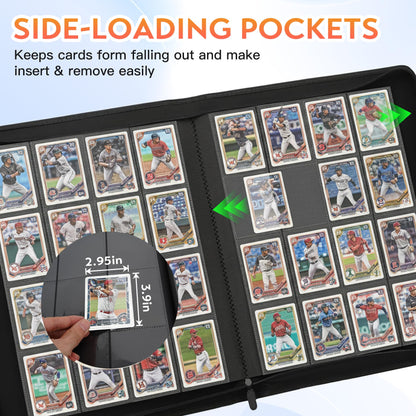 1000+ Pockets Premium Trading Card Binder, 16 Pockets Trading Card Binder Ringless Side Loading Trading,Card Holder Folders for MTG, TCG, Game Cards & Sports Cards(Black)