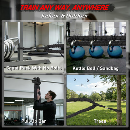 Battle Rope for Home Gym Workout - 1.5 Inch 30ft Heavy Weighted Training Exercise Ropes Fitness Equipment with Sleeve and Anchor Strap Kit for Outdoor Working Out