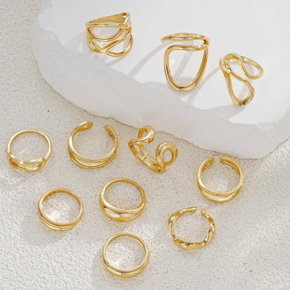 FAXHION 12PCS Gold Stackable Rings Set for Women, 18K Gold Plated Open Stacking Knuckle Ring, Adjustable Chunky Signet Band Statement Ring for Gift