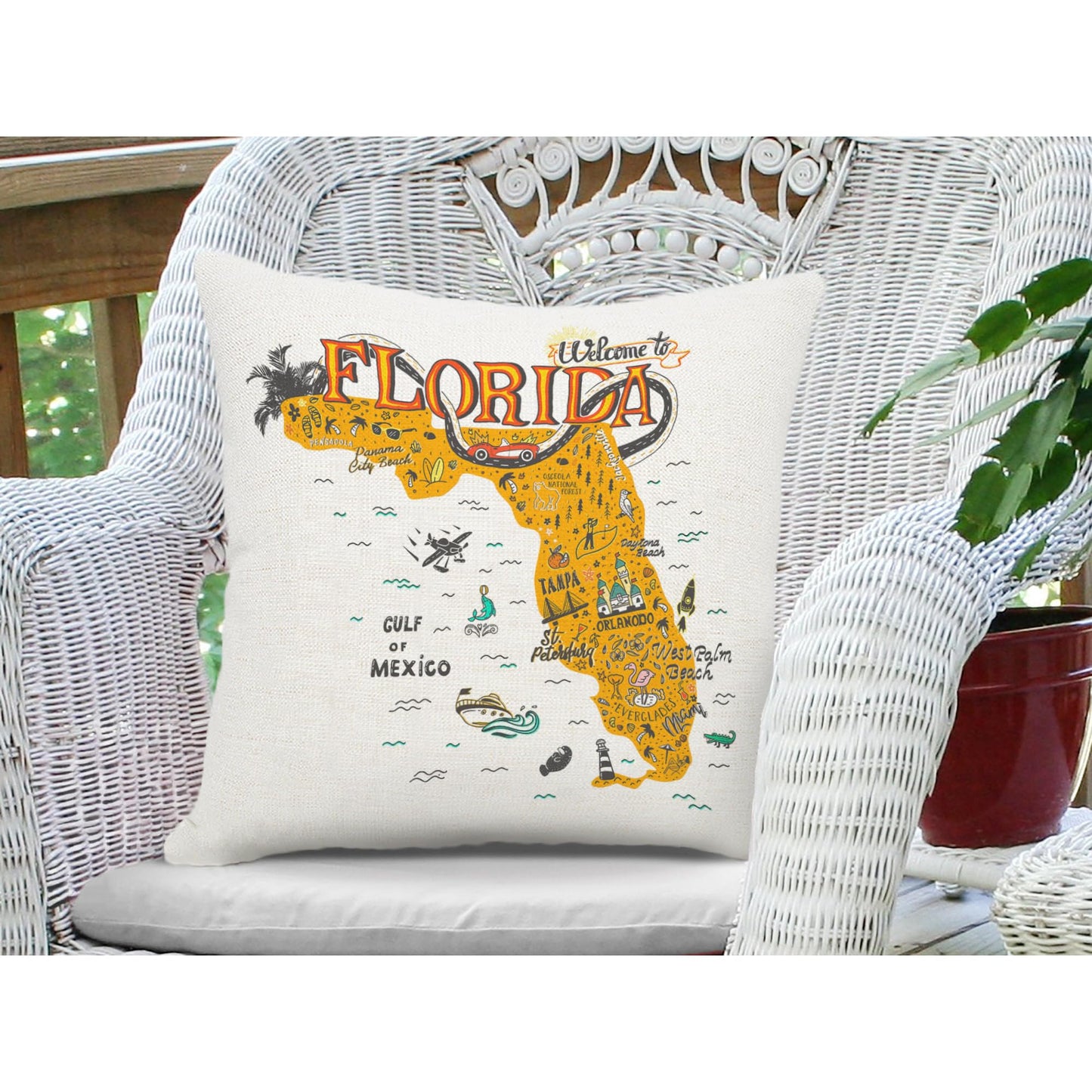 Jiaopenyou Throw Pillow Cover 20x20 Inch,Florida Orlando State Throw Pillow Case,Home Decor Cushion Covers for Sofa Living Room Couch Bed