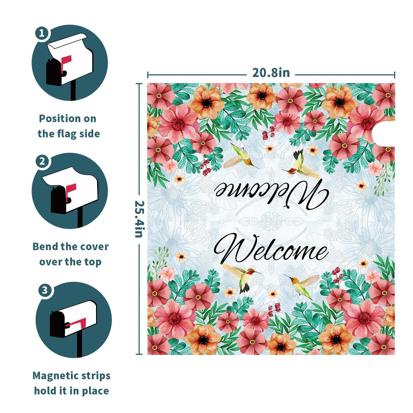 Spring Summer Hummingbirds Magnetic Mailbox Covers Summer Blooming Flowers Welcome Mailbox Wraps Standard Size 25.5x21inch Spring Decor Post Letter Box for Home Garden Yard