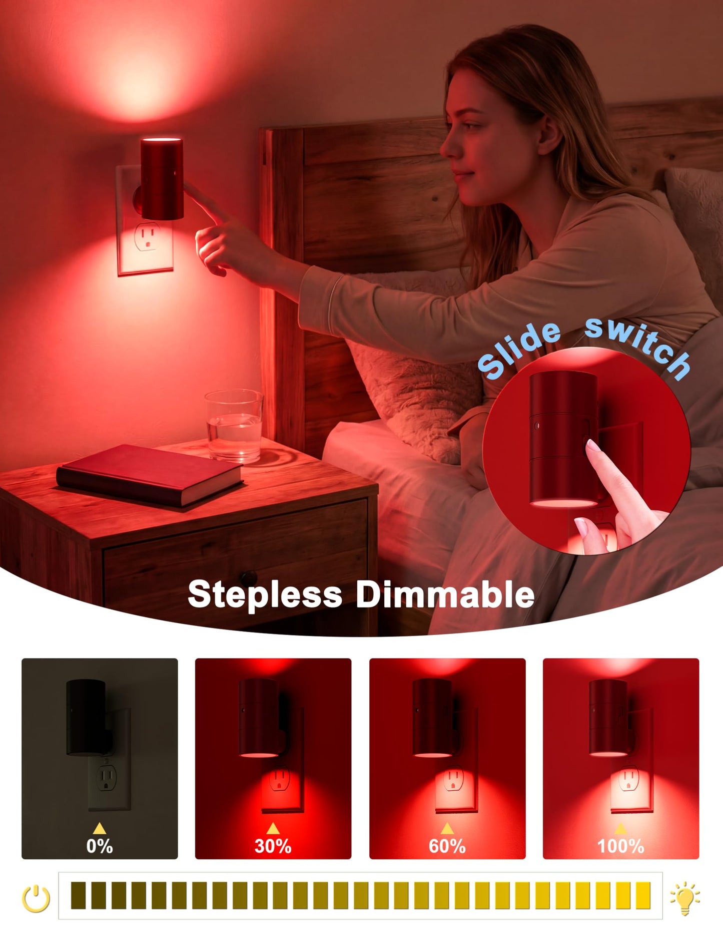 VOLISUN Red Night Light Plug into Wall, LED Night Lights with Light Sensor, Sleep Aid Red, Dimmable Night Light for Christmas, Holiday Decor, Hallway, Bedroom, 2 Pack